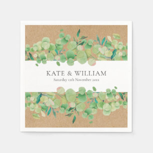 Serviette En Papier Couronne de mariage en eucalyptus verdure rustique