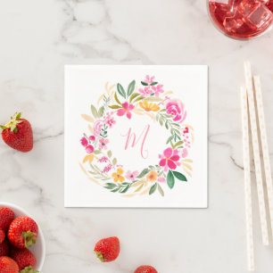 Serviette En Papier Couronne de monogramme floral aquarelle girly mode