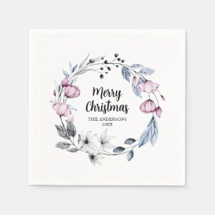 Serviette En Papier Couronne de Noël à fleurs roses