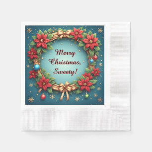 Serviette En Papier Couronne de Noël avec poinsettias