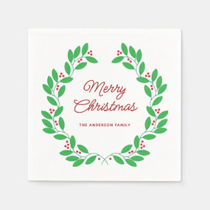 Serviette En Papier Couronne de Noël Joyeux Noël Dessin à la main