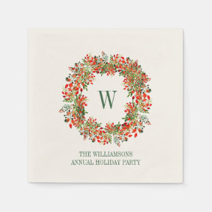 Serviette En Papier Couronne de Noël Monogramme Nom Fête de Fêtes