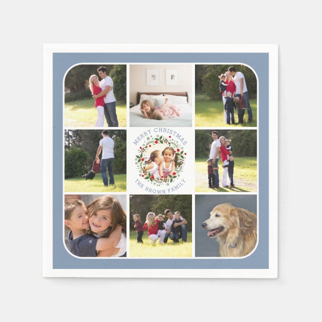 Serviette En Papier couronne de Noël, neuf photos bleu poussiéreux (Devant)