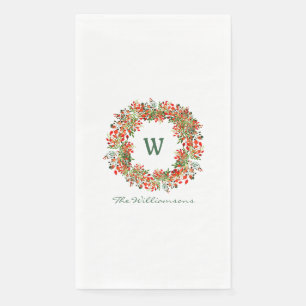 Serviette En Papier Couronne de Noël traditionnelle Monogramme Nom Vac