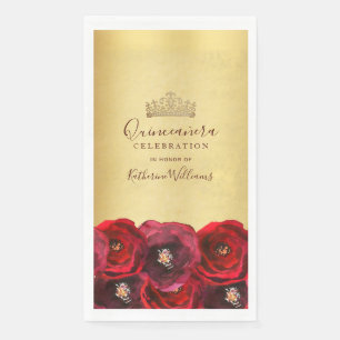 Serviette En Papier Couronne de Quinceañera florale rose rouge chic en