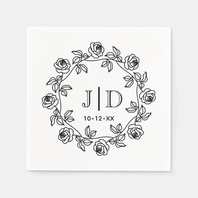 Serviette En Papier Couronne de roses 2 initiale monogramme de mariage (Devant)