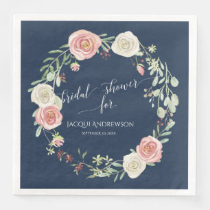 Serviette En Papier Couronne de roses Navy Blush Ivoire pour fête de m
