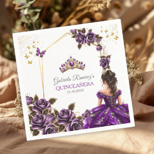 Serviette En Papier Couronne de roses violettes Quinceañera