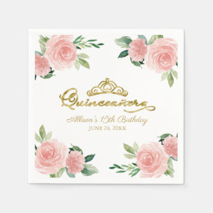 Serviette En Papier Couronne de Tiares Dorées pour Fête de Quinceañera