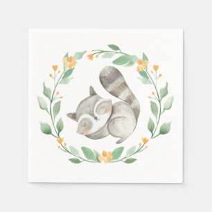 Serviette En Papier Couronne de verdure au raton laveur endormi aquare