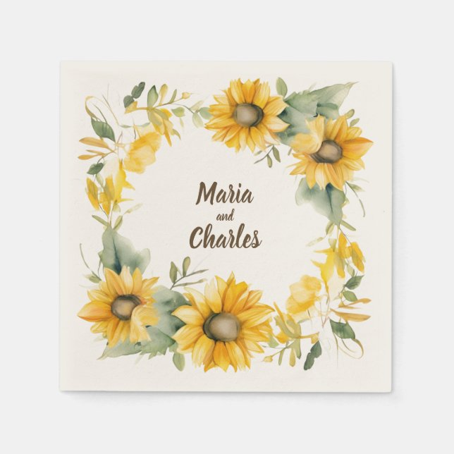 Serviette En Papier Couronne des tournesols : serviettes Mariages pers (Devant)