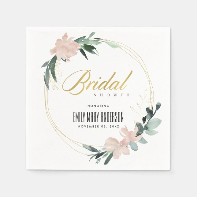 SERVIETTE EN PAPIER COURONNE FLEURIE ROSE TENDRE PEINTURE A L'EAU POUR (Devant)