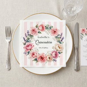 Serviette En Papier Couronne florale aquarelle rose pêche pour Quincea