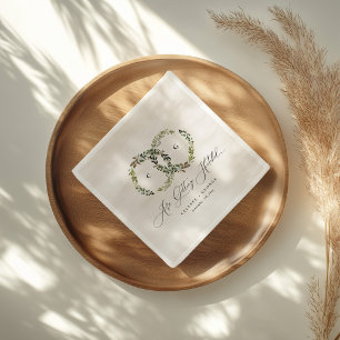 Serviette En Papier Couronne florale aquarelle rustique monogramme mar