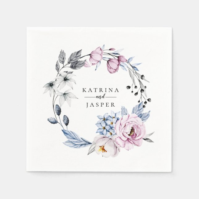 Serviette En Papier Couronne florale bleu mauve (Devant)