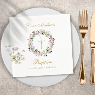Serviette En Papier Couronne florale de lavande or baptême baptême