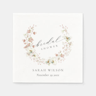 Serviette En Papier Couronne florale de mariage champêtre blanc rosé