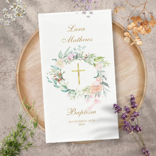 Serviette En Papier Couronne florale de roses dorées baptême baptême