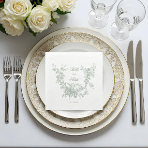 Serviette En Papier Couronne florale de sauge romantique avec mariage