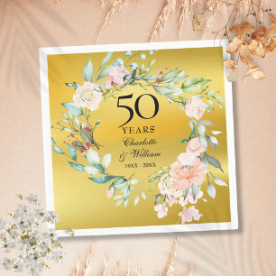 Serviette En Papier Couronne florale feuille d'or 50e anniversaire de 