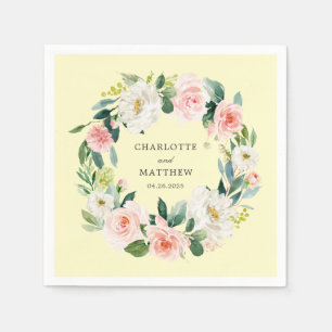 Serviette En Papier Couronne florale rose vif sur jaune