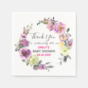 Serviette En Papier Couronne florale violette Merci Baby Shower