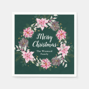 Serviette En Papier Couronne rose Poinsettia Joyeux Noël