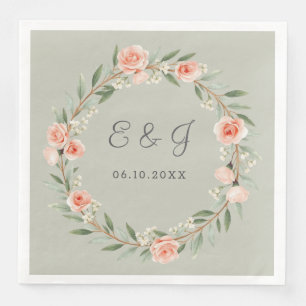 Serviette En Papier Couronne rose verte et romantique