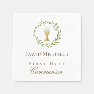 Serviette En Papier Couronne verte de première communion solennelle