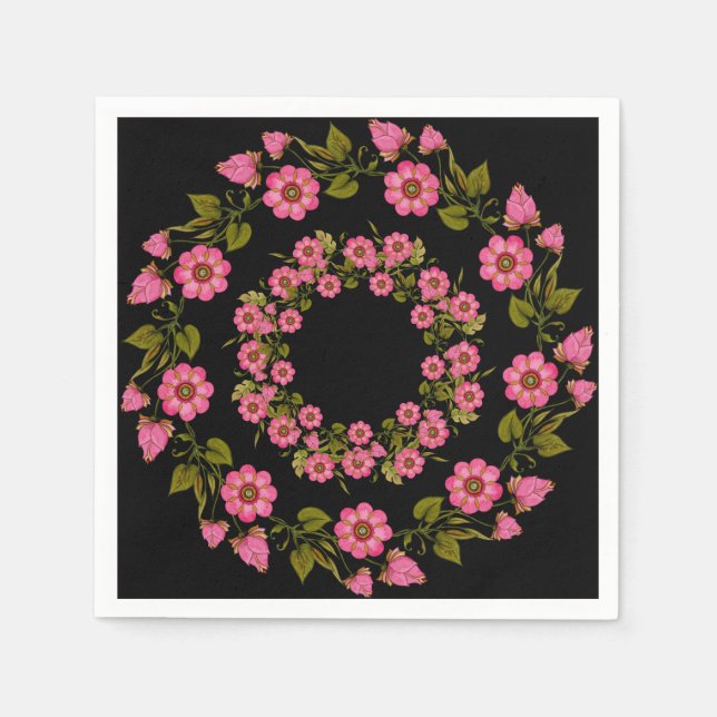 Serviette En Papier Couronnes florales roses | Papier mariage Napkin (Devant)