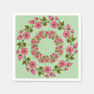 Serviette En Papier Couronnes florales roses | Papier mariage Napkin