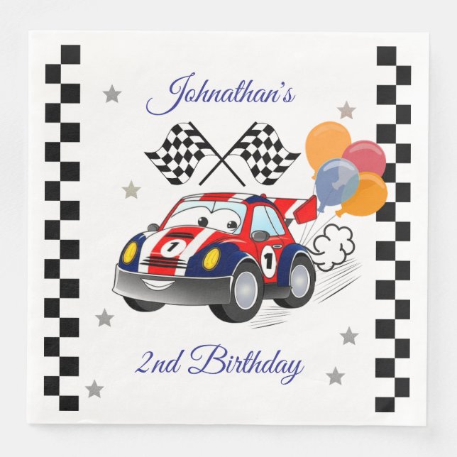 Serviette En Papier Course fête d'anniversaire | Voiture de course et  (Devant)
