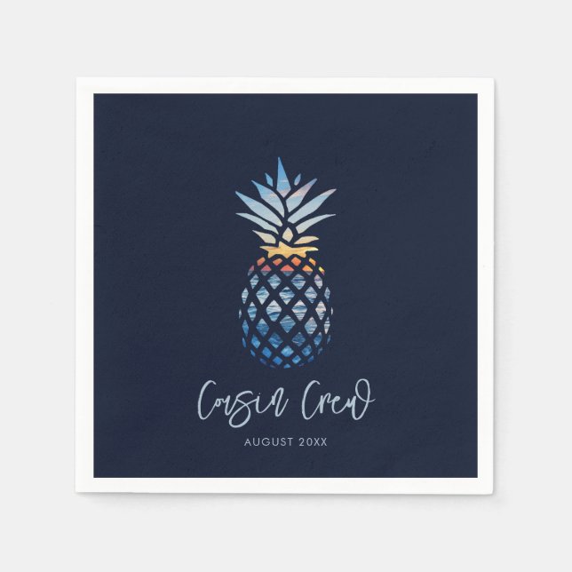 Serviette En Papier Cousin Crew Sunset Beach Ananas Famille Réunion (Devant)