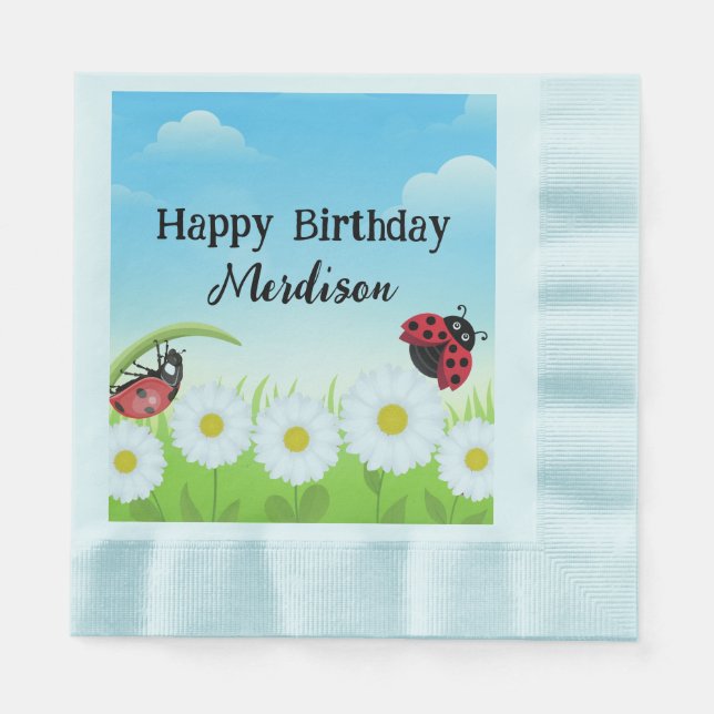 Serviette En Papier Coute Polka point Ladybug Daisy Flower fête d'anni (Devant)