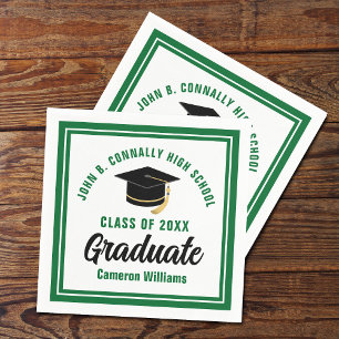 Serviette En Papier Coutume Green White Graduate 2025 Graduation Party