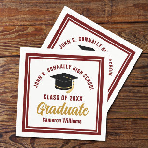 Serviette En Papier Coutume Maroon Gold Graduate 2025 Graduation Party