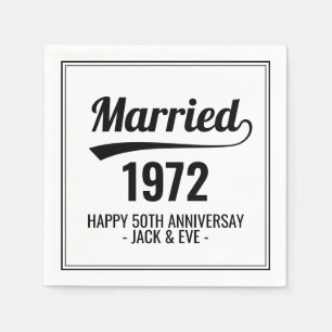 Serviette En Papier Coutume Noir & Blanc Golden 50e Anniversaire Année