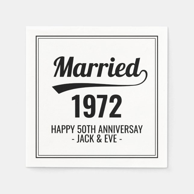 Serviette En Papier Coutume Noir & Blanc Golden 50e Anniversaire Année (Devant)