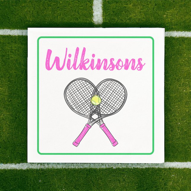 Serviette En Papier Coutume Preppy Pink Tennis Racquets Cocktail Party (Créateur téléchargé)