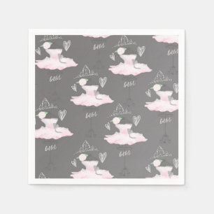 Serviette En Papier Couture rose et gris Ballerina Anniversaire