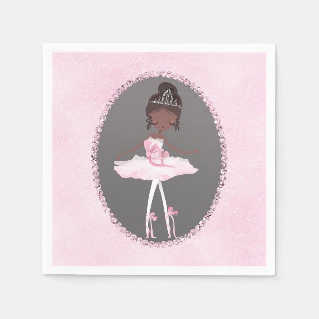 Serviette En Papier Couture rose et gris foncé Ballerina fête d'annive (Devant)