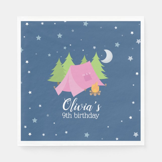 Serviette En Papier Couverts de fête d'anniversaire de camping Pink Te (Devant)