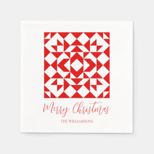 Serviette En Papier Couverture géométrique de Noël rouge vintage perso