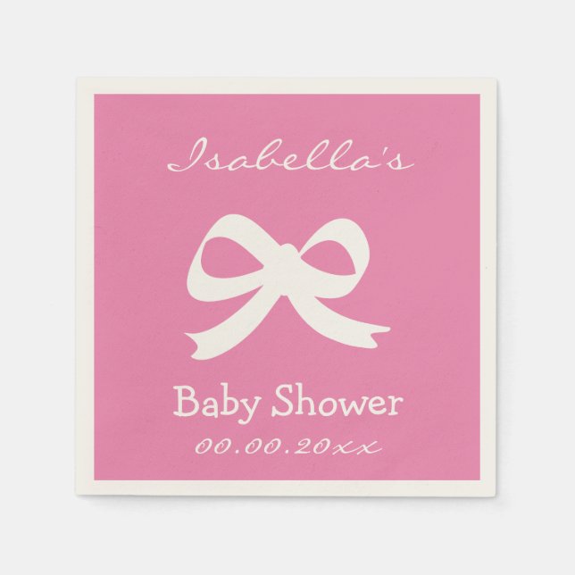 Serviette En Papier Couvre-noeud rose personnalisé baby showers servie (Devant)