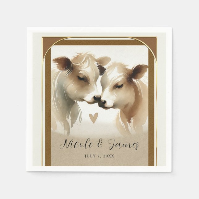 Serviette En Papier Cow Love Brown Cream Mariage campagnard (Devant)