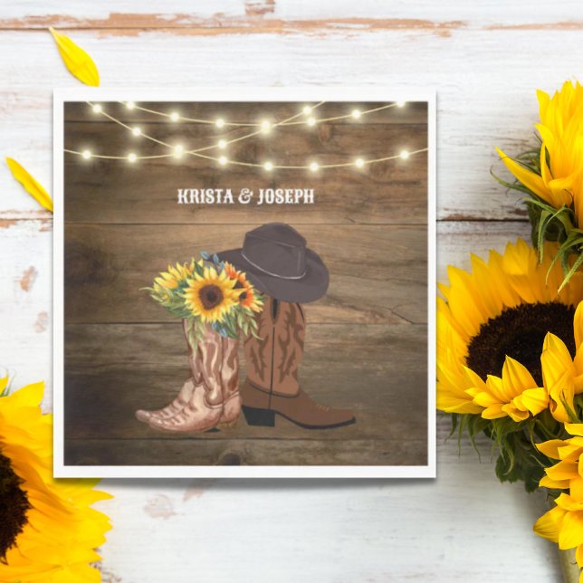 Serviette En Papier Cowboy Boots Sunflower Western Wedding Favoriser (Cowboy Boots Sunflower Western Wedding Favor Napkins)