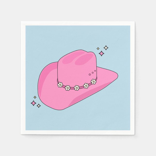 Serviette En Papier Cowboy Casquette Preppy Rose Et Bleu (Devant)