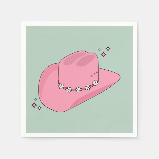 Serviette En Papier Cowboy Casquette Preppy Rose Et Vert (Devant)