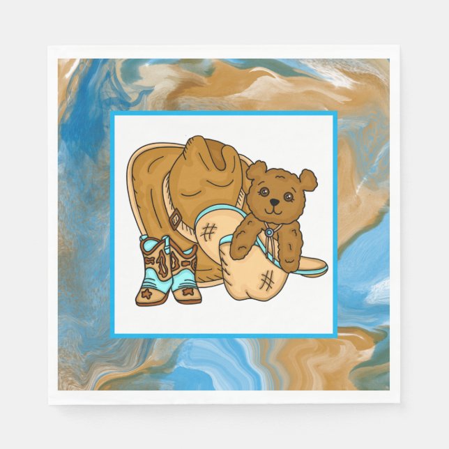 Serviette En Papier Cowboy Teddy Bear Boy’s Baby Shower Paper  (Devant)