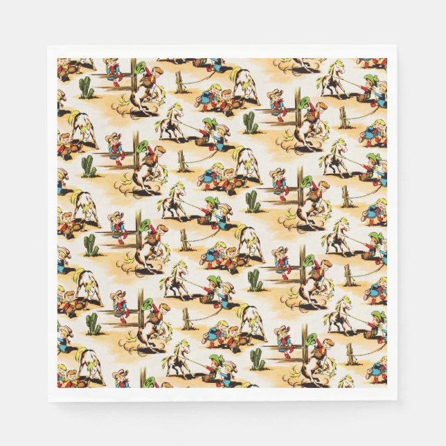 Serviette En Papier Cowboy vintage Country Kids Pony Cactus (Devant)